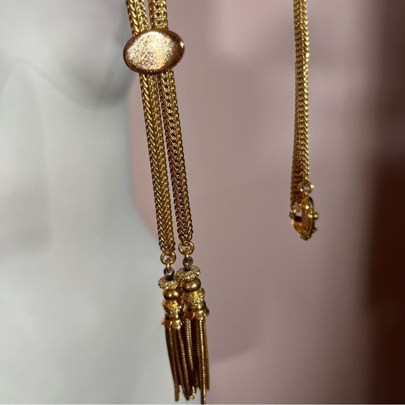 Monet Rare Vintage 1970’s Heavy Gold Lariat Bolo Mobwife Omega Chain Necklace - Picture 13 of 17